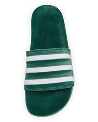 adidas Adilette Striped Velvet Slide Sandal Green
