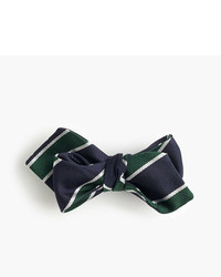 Dark Green Horizontal Striped Silk Bow-tie