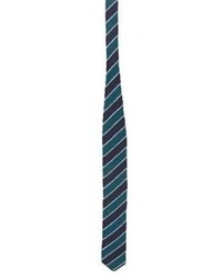 Barneys New York Diagonal Striped Knit Necktie Blue