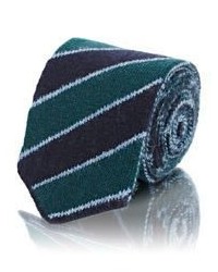 Barneys New York Diagonal Striped Knit Necktie Blue