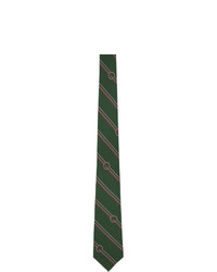Gucci Green Silk Diagonal Stripes And G Tie