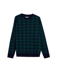 Dark Green Houndstooth Crew-neck Sweater