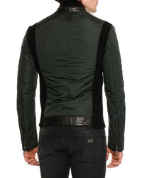 Dolce & Gabbana Leather Trim Nylon Jacket Dark Green