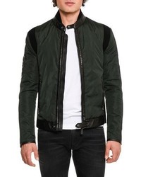 Dolce & Gabbana Leather Trim Nylon Jacket Dark Green