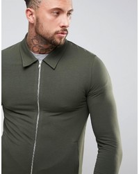 Asos Muscle Fit Jersey Harrington Jacket In Khaki