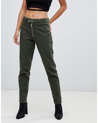 Missguided Riot High Rise Mom Jean In Khaki