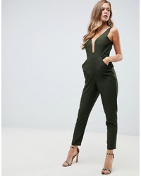 ASOS DESIGN Cami Jumpsuit With Gold Bar Detail And Plunge Neck