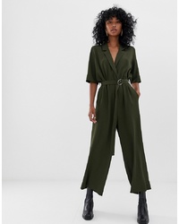 Weekday Tailored Jumpsuit In Khaki Green