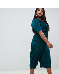 Missguided Plus Twist Front Kimono Sleeve Culotte Jumpsuit In Green