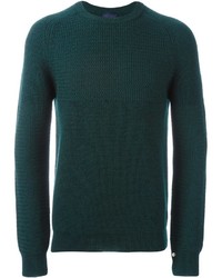 Dark Green Knit Crew-neck Sweater