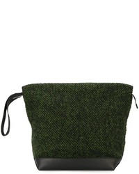 Dark Green Knit Leather Clutch