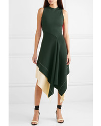 Victoria Beckham Color Block Asymmetric Stretch Knit Midi Dress