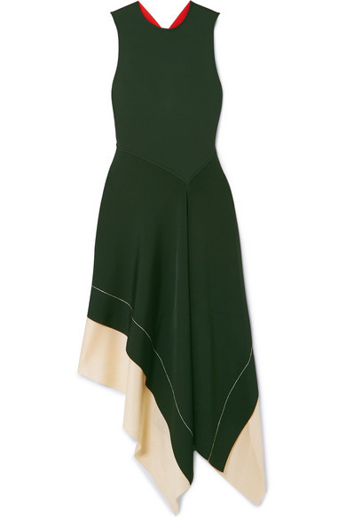 Victoria Beckham Color Block Asymmetric Stretch Knit Midi Dress