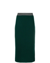 Dark Green Knit Midi Skirt