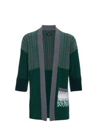 Curieux Green Cashmere Intarsia Knit Kimono