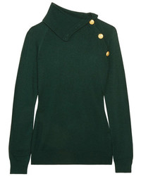 PIERRE BALMAIN Button Detailed Stretch Knit Sweater Green