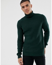 New Look Textured Knit Roll Neck Jumper In Green