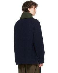 Sacai Khaki Navy Wool Detachable Turtleneck Sweater