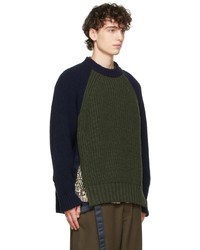 Sacai Khaki Navy Wool Detachable Turtleneck Sweater