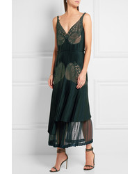 Stella McCartney Dondini Lace Paneled Pleated Satin Dress Forest Green