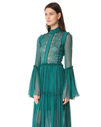 Costarellos Long Chiffon Dress With Bell Sleeves