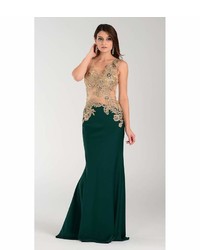 Unique Vintage Emerald Green Sexy Fitted Sheer Embellished Long Dress
