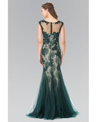Unique Vintage Green Cap Sleeve Embellished Lace Mermaid Gown