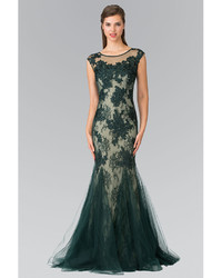 Unique Vintage Green Cap Sleeve Embellished Lace Mermaid Gown