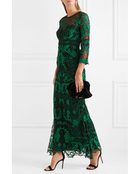 Marchesa Notte Guipure Lace Gown Green