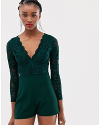 Dark Green Lace Playsuit