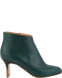 Dark Green Leather Ankle Boots