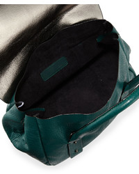 Neiman Marcus Cargo Pebbled Faux Leather Satchel Bag Green