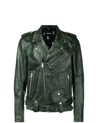 Dark Green Leather Biker Jacket