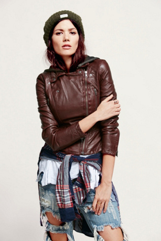 Free people vegan outlet leather hooded jacket