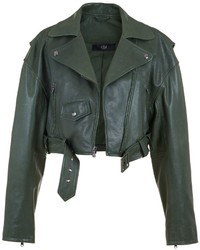 Tibi Anesia Leather Cropped Moto Jacket