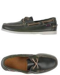 Dark Green Leather Boat Shoes