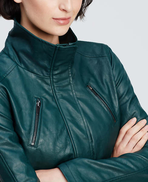 ann taylor green leather jacket