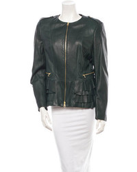 Charlotte Rampling wearing Dark Green Leather Bomber Jacket, White ...