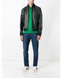 Gucci Leather Bomber Jacket Green