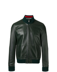 Gucci Leather Bomber Jacket Green