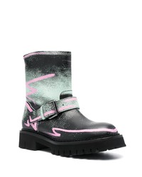 Moschino Shadows Squiggles Leather Ankle Boots