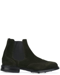 Dark Green Leather Chelsea Boots