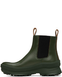 Jil Sander Green Leather Chelsea Boots