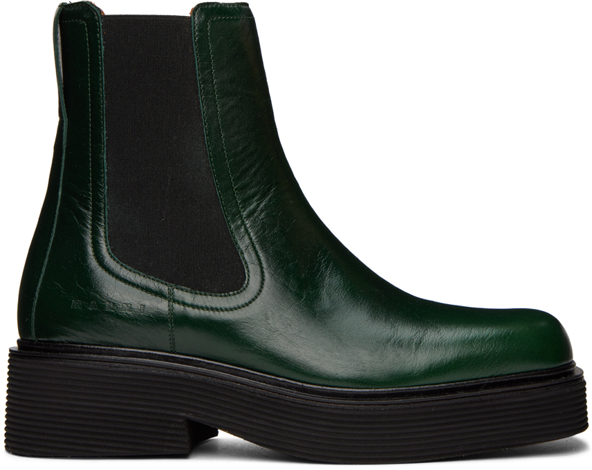 Marni Green Leather Chelsea Boots, $1,050 | SSENSE | Lookastic