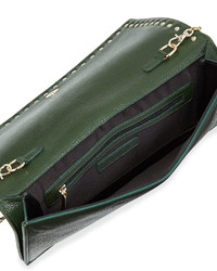 Neiman Marcus Carlyle Pyramid Stud Flap Top Clutch Forest Green