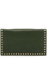 Neiman Marcus Carlyle Pyramid Stud Flap Top Clutch Forest Green