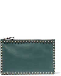 Valentino The Rockstud Leather Pouch Forest Green