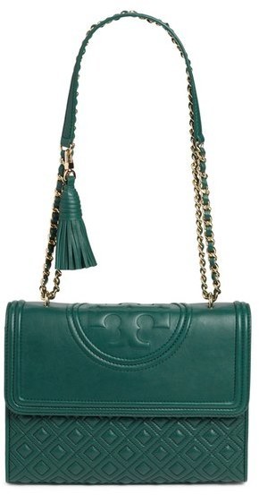 Tory Burch Fleming Green Quilted Wallet Crossbody Bag