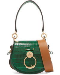 Chloé Tess Small Croc Effect Leather And Suede Shoulder Bag