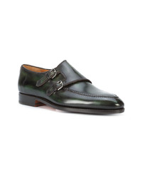 Dark Green Leather Double Monks